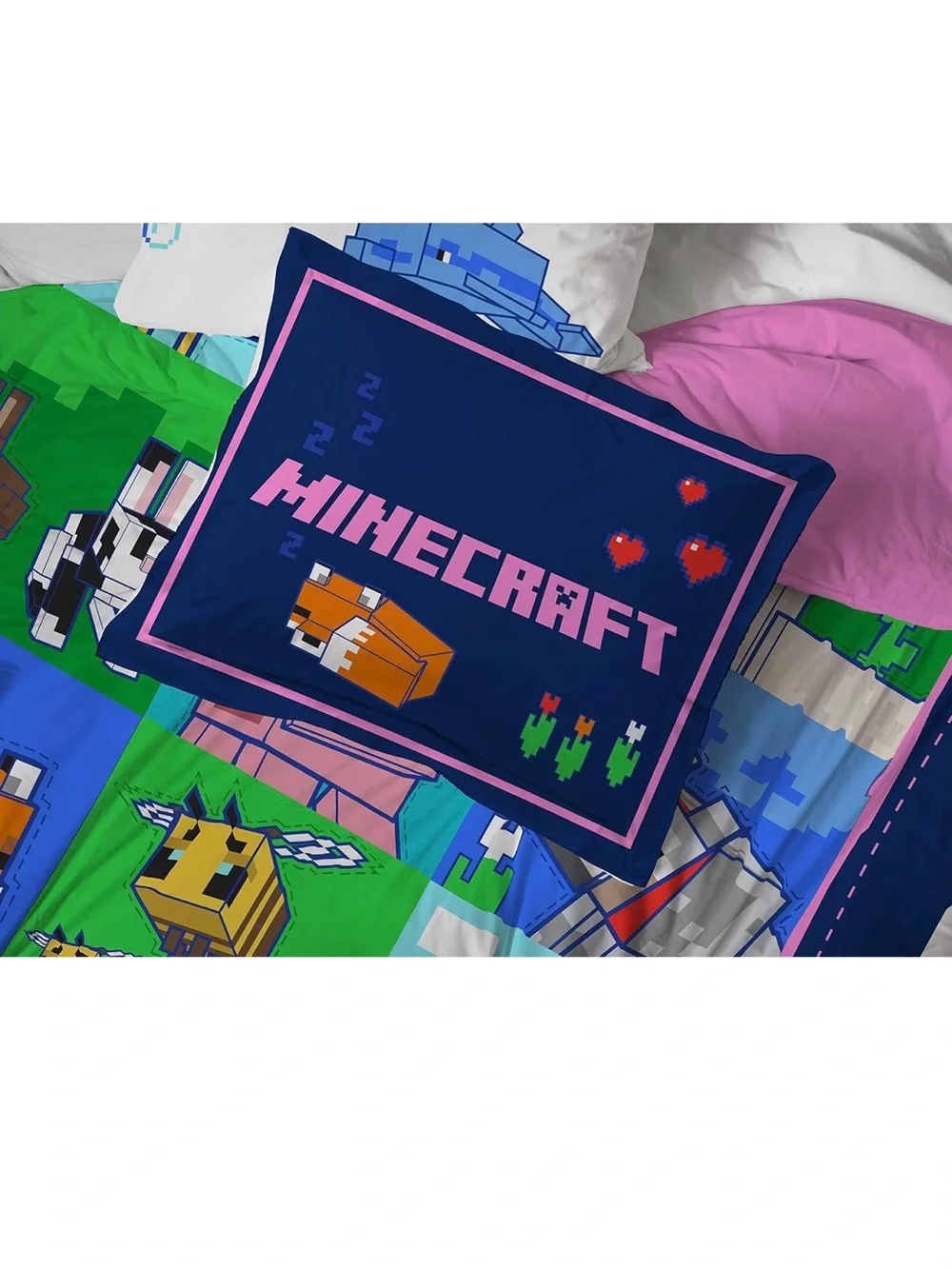 Minecraft Full Bedding Set Jay Franco Pink Blue Animals Comforter Set NEW